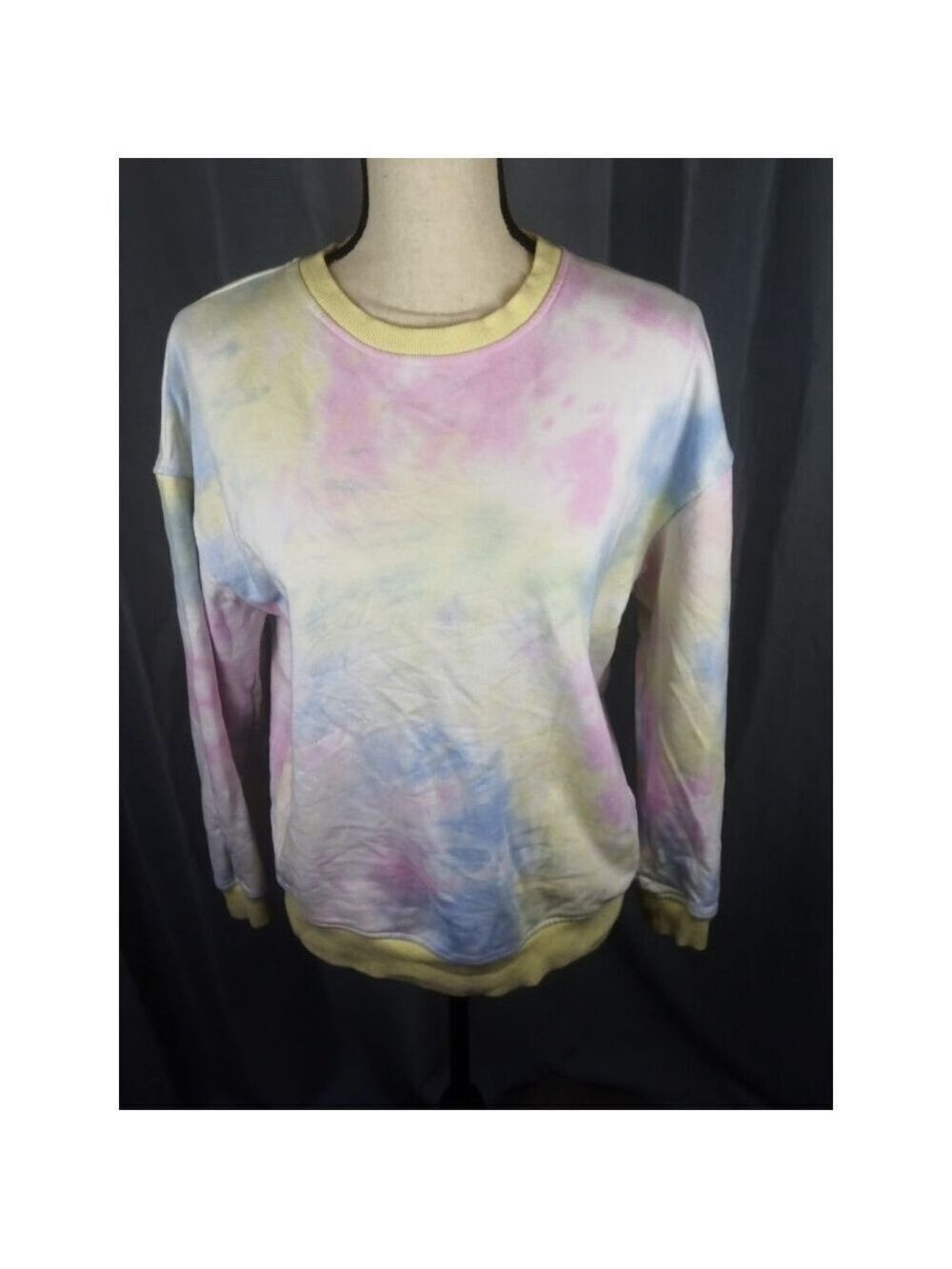 Hudson Gray Women's Sweatshirt Size S Pink Yellow Blue Tie-Dye Crewneck
